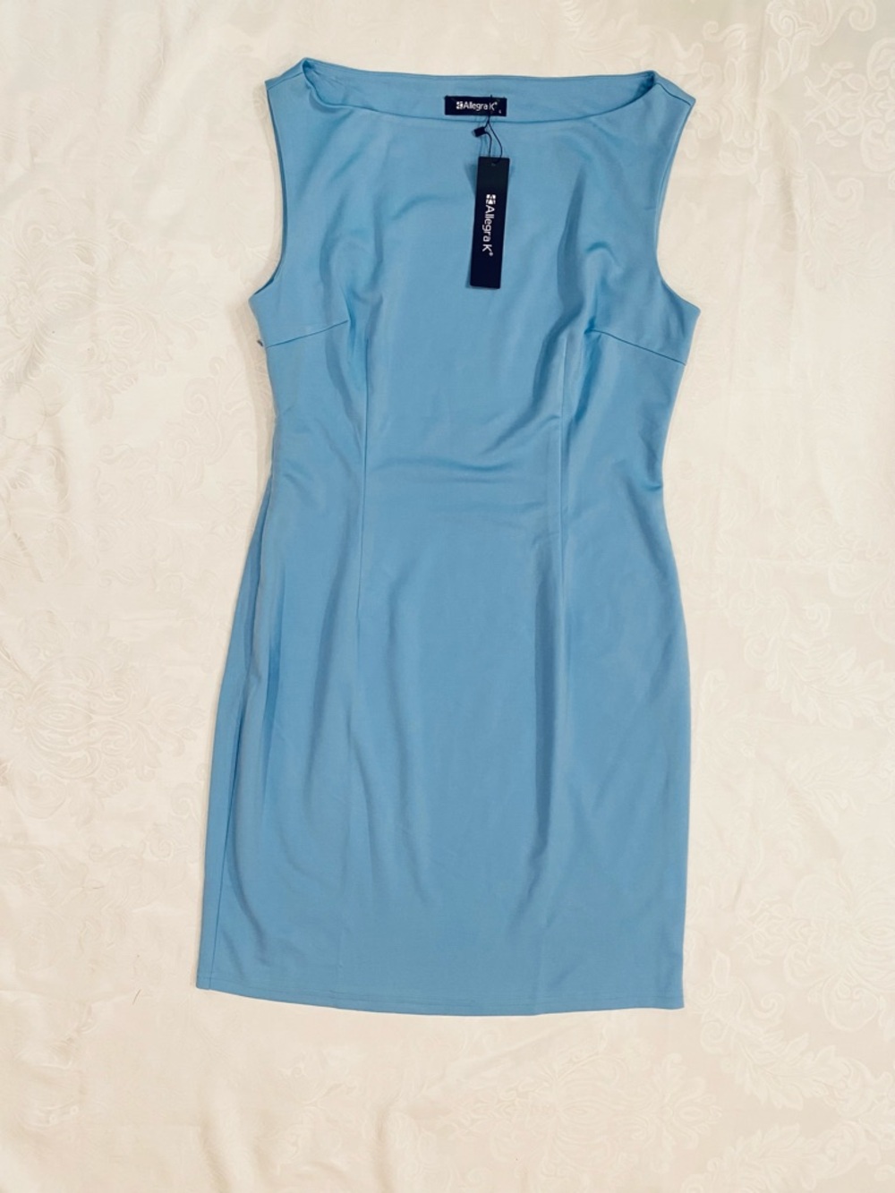 Allegra K Sleeveless Sheath Boat Neck Casual Office Solid Midi Dress, Light Blue - Picture 7 of 11